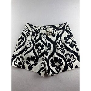 High-Waist Black & White Patterned Women's Shorts with Belt